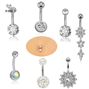 XON Set 7 Khuyên Rốn Thép Không Gỉ Đính Đá Pha Lê