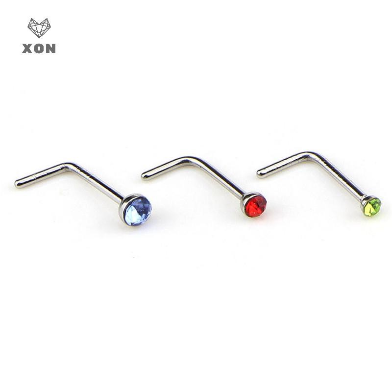 XON Set 60 khuyên mũi hình chữ L đính đá bằng thép không gỉ