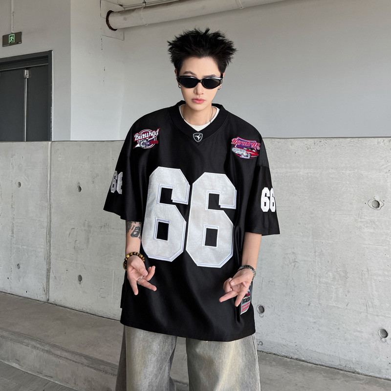 ThaliaWisp Áo Thun Nam Mỹ Retro Họa Tiết Kỹ Thuật Số Mùa Hè Mới Hip Hop Jersey Rời Top