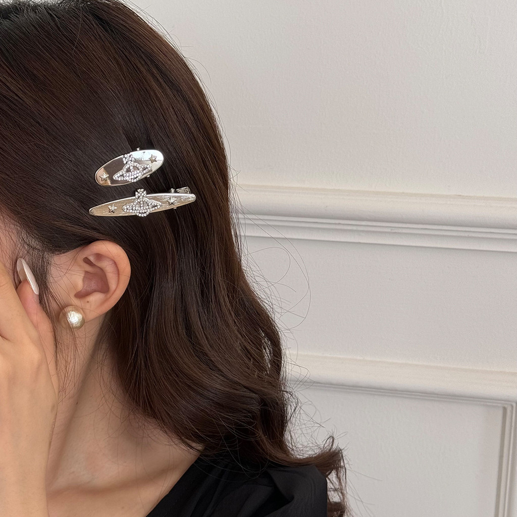 Kẹp tóc hành tinh kim loại bạc Kim cương giả Saturn Duckbill Clip