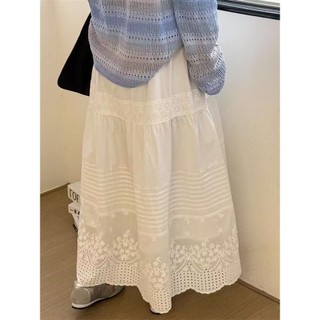 Phong Cách Hàn Quốc Nữ Ren Móc Thêu Co Giãn Eo Xếp Ly Váy Dài Midi Đầm