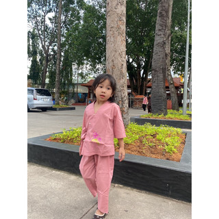set đồ lam đi chùa bé gái, mẫu nhật sen em bé
