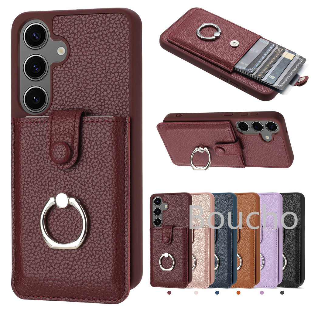 Dành Cho Samsung Galaxy A16 A36 A56 A15 A25 A35 A55 A14 A24 A34 A54 A13 A53 S25 Edge Plus Ultra 4G 5G Ví Da PU Vỏ Điện Thoại Chống Sốc Có Nhẫn Đựng Chân Đế