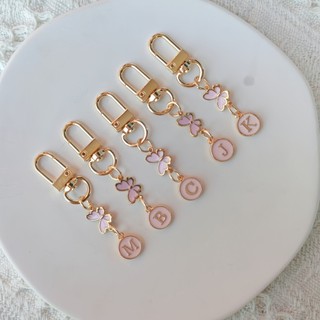 1 Móc Khóa Men Bướm & Bảng Chữ Cái Thanh Lịch, Nhẫn Chìa Khóa Hợp Kim Động Vật Ban Đầu A-Z, Kim Loại Nữ Móc Khóa Trang Trí