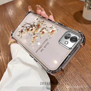 Ốp lưng cho Samsung A04 A05, bốn góc chống rơi, ốp điện thoại mạ điện, thiết kế thẩm mỹ hình cành cây hoa, thiết kế mới, ốp mềm TPU silicone