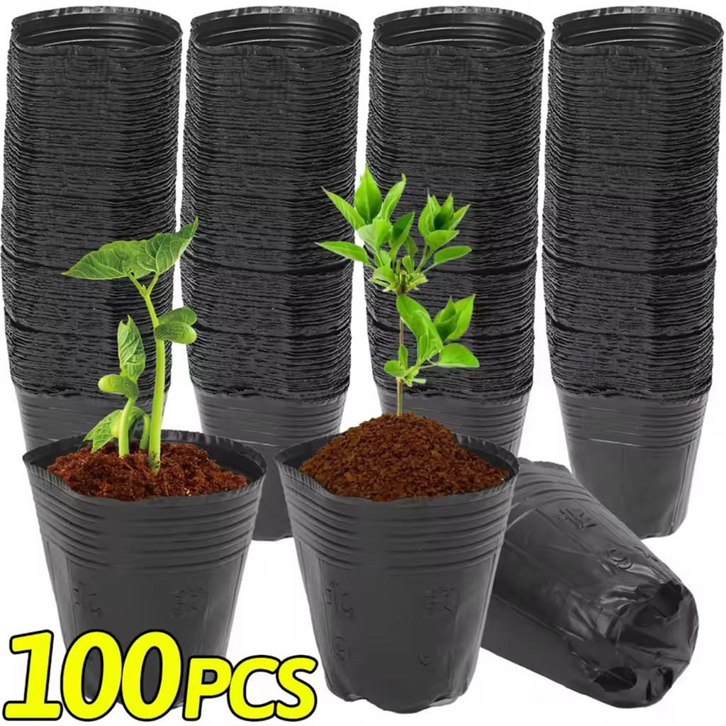 Cốc gieo hạt bằng nhựa dày 50 / 100 CÁI Chậu ươm đa kích thước, 4 kích cỡ Cốc nhân giống thực vật màu đen có lỗ để làm vườn rau