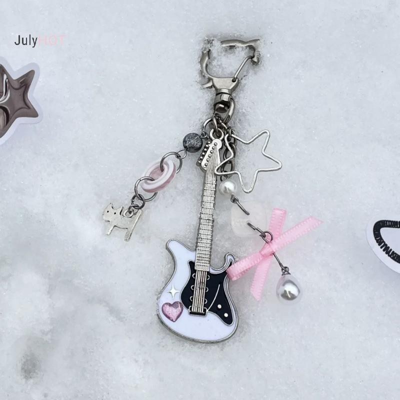 JULYHOT Y2K Guitar Móc Chìa Khóa Dành Cho Nam Nữ Thoáng Mát Pentagram Nơ Mặt Dây Chuyền Thời Trang Rock Punk Túi Phụ Kiện Quà Tặng Massivedeals