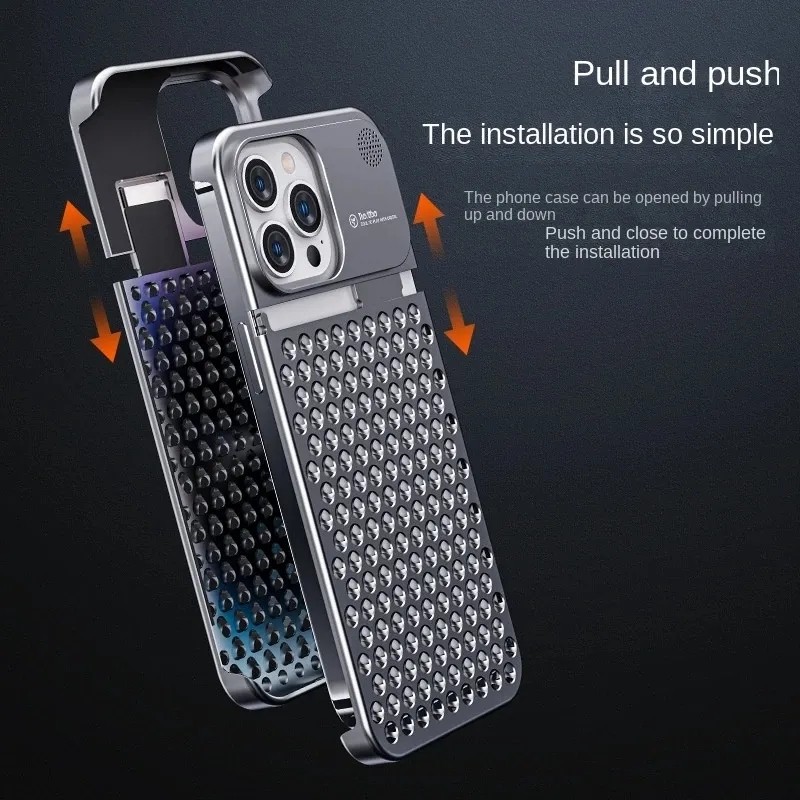 Ốp Điện Thoại Làm Mát Kim Loại Cho iPhone 13 12 14 15 16 17 Pro Max Plus Hương Thơm Không Vành Nhôm Rỗng Tản Nhiệt Vỏ Điện Thoại