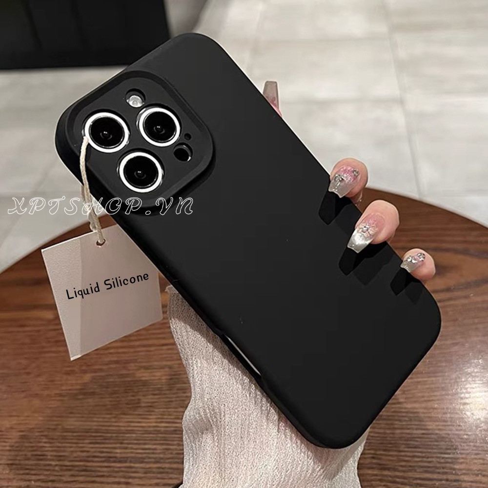 Ốp điện thoại bảo vệ ống kính chính xác bằng silicon lỏng màu đen cho iPhone 17 Pro Max 16 15 14 13 12 11 Pro Max Vỏ chống sốc