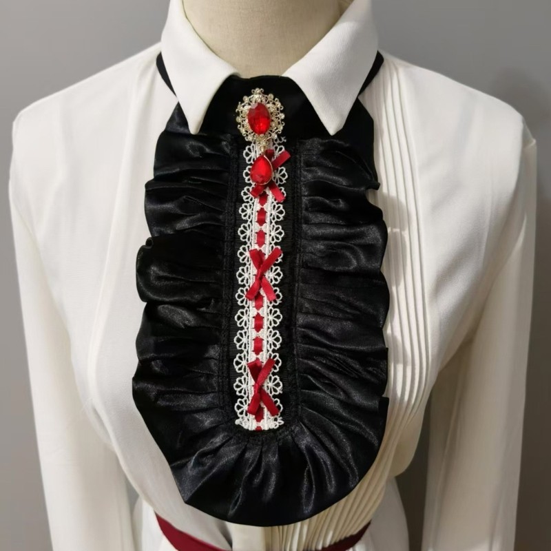 BTF Xù Satins Jabot Cổ Áo Sơ Mi Victoria Thời Trung Cổ Cổ Pha Lê