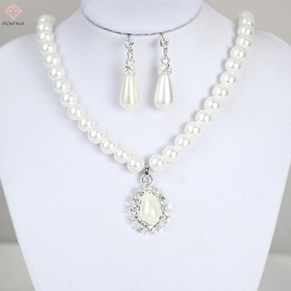 [Pcwkkef] Ngọc Trai Thanh Lịch Pha Lê Thả Bông Tai Dây Chuyền Vòng Cổ Tiệc Cưới Bộ Trang Sức Mới