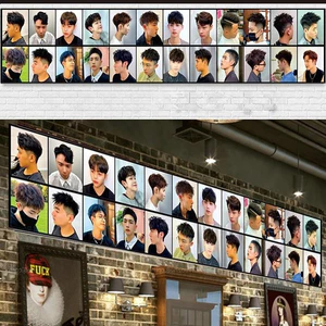 Tranh trang trí tường tiệm salon tóc, poster nền kiểu tóc nam nữ cá tính, hình dán tường