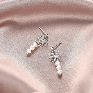S925 Bạc Anh Đào Ngọc Trai Bông Tai Trang Sức Thời Trang Đơn Giản Quà Tặng Nữ