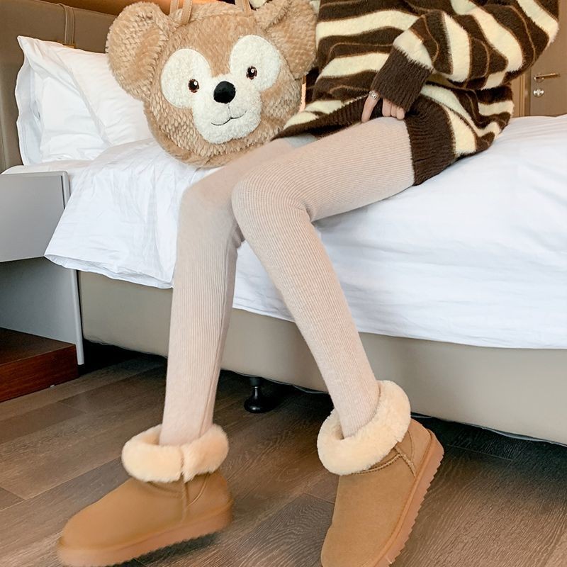Mặc Bên Ngoài Dệt Kim Co Giãn Quần Cotton Quần Ấm Quần Legging Lông Cừu Nữ Cao Cấp Dày Skinny Nhỏ