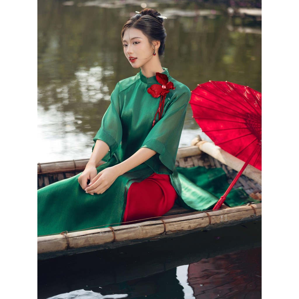 Ảnh JOVEN Áo Dài Nữ Tết Ngọc Diệp 2 Tà Cổ Tàu Tay Loe Lửng (KHÔNG KÈM QUẦN) 1