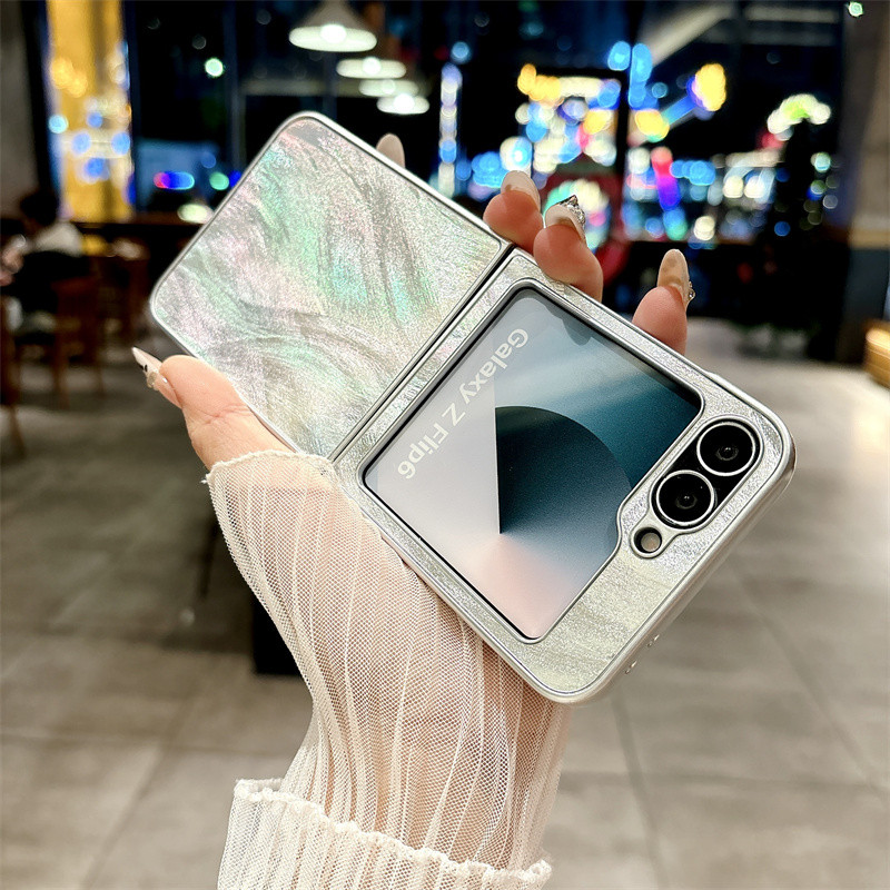 Vỏ sợi băng và lông vũ đầy màu sắc bằng Laser cho Samsung Galaxy Z Flip 5 Flip 6 Flip 4 Z Flip 4 5 6 Vỏ bảo vệ Camera cứng