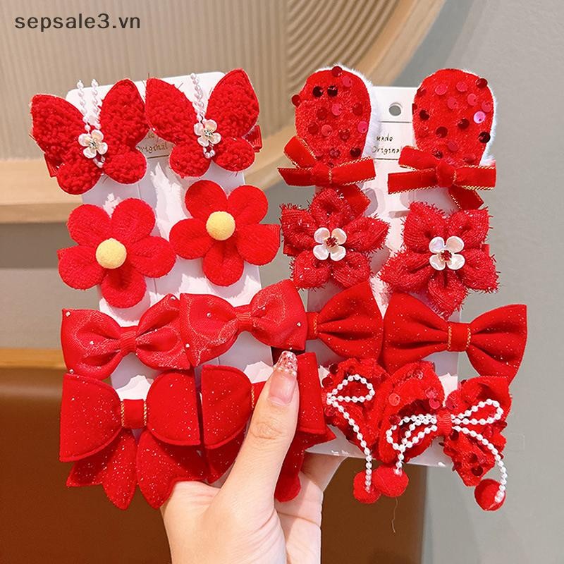 # Vn # 8 Cái / bộ Kẹp Tóc Nơ Đỏ Cho Bé Gái Handmade Ruy Băng Nơ Kẹp Tóc Barrettes Phụ Kiện Tóc Giáng Sinh Năm Mới.