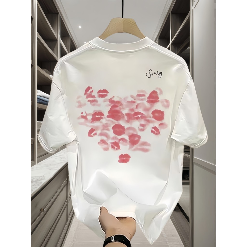 Hàng sẵn có Vintage Series Lipprint in họa tiết Áo thun cổ tròn mềm cao cấp Unisex Bán chạy