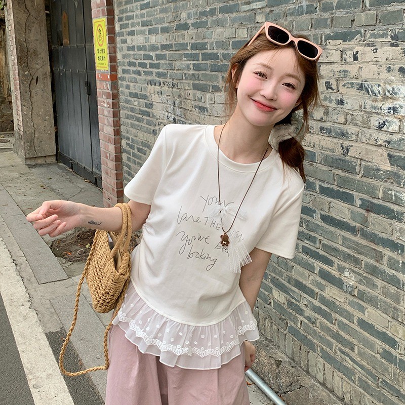 SUXI Áo thun lưới ngắn tay cổ tròn mới mùa hè dành cho nữ 250430