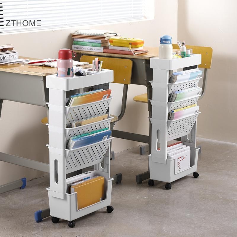 ZTHOME Giá để sách di chuyển 5 lớp có bánh xe, Tạp chí tiết kiệm không gian & Giá đựng đồ ăn nhẹ HOT