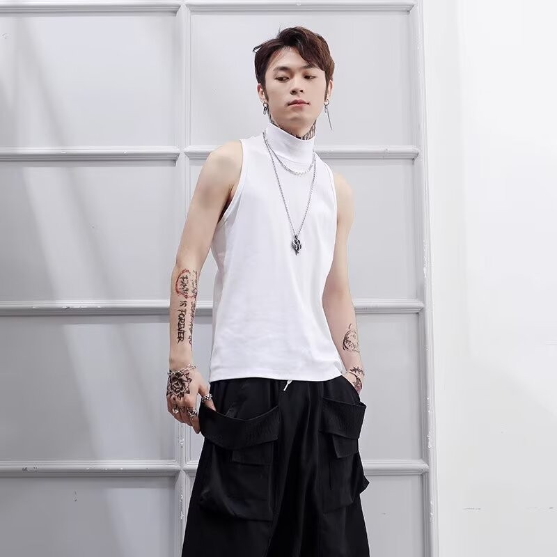 ThaliaWisp Áo Vest nam Áo Vest không tay cổ cao thời trang