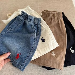 Quần short mùa hè mới cho bé trai và bé gái, quần short mỏng năm điểm thoáng khí cho trẻ em, quần short denim hoạt hình cho bé