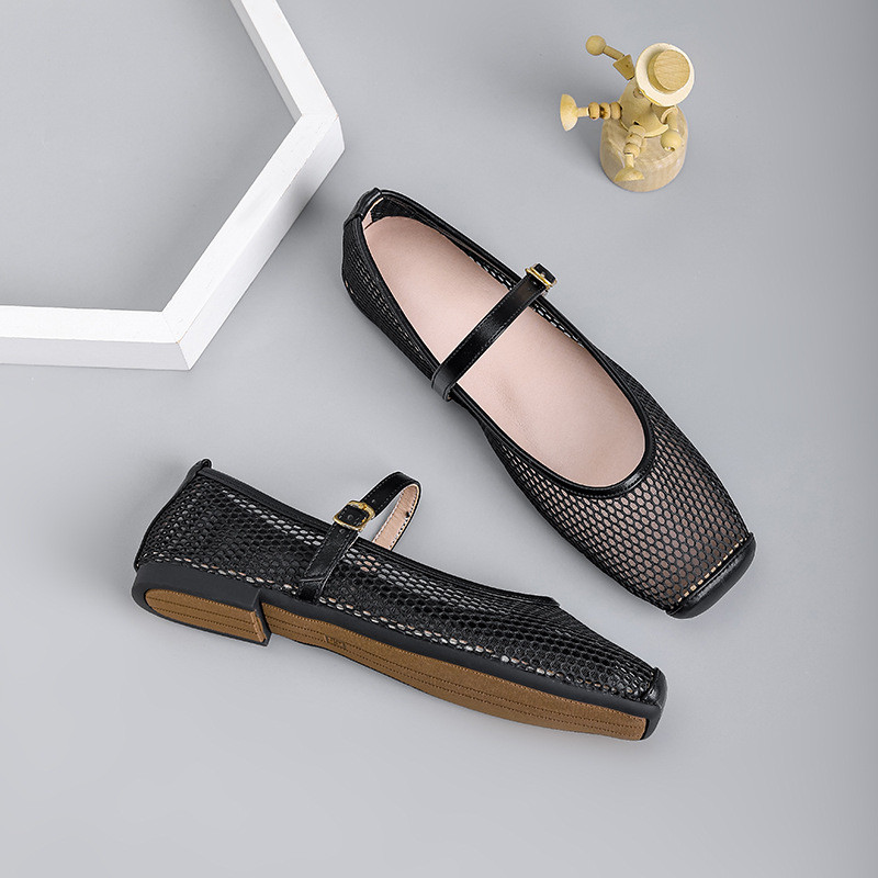 Size Lớn (35-44) Giày Lưới Đế Bằng Nữ Miệng Nông Slip-On Ballet Mary Jane Thoải Mái Chống Trơn Trượt MAY13