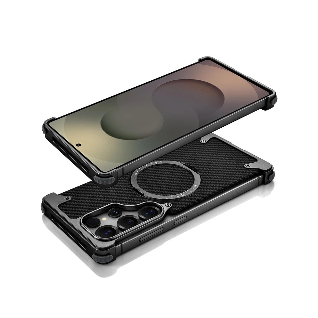 Dành Cho Samsung Galaxy S25 Ultra Ốp Lưng Điện Thoại Kết Cấu Sợi Carbon 360° Chân đế có thể xoay được Vỏ không khung từ tính