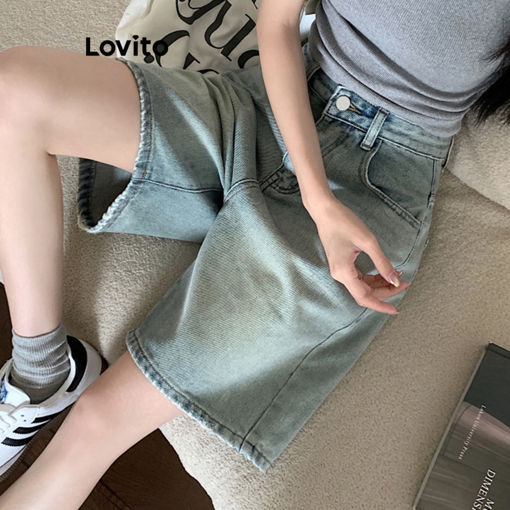 Ảnh Live Hosts' pick - Quần Short Jean Cạp Cao Denim Có Túi Màu Trơn LNA19020 1