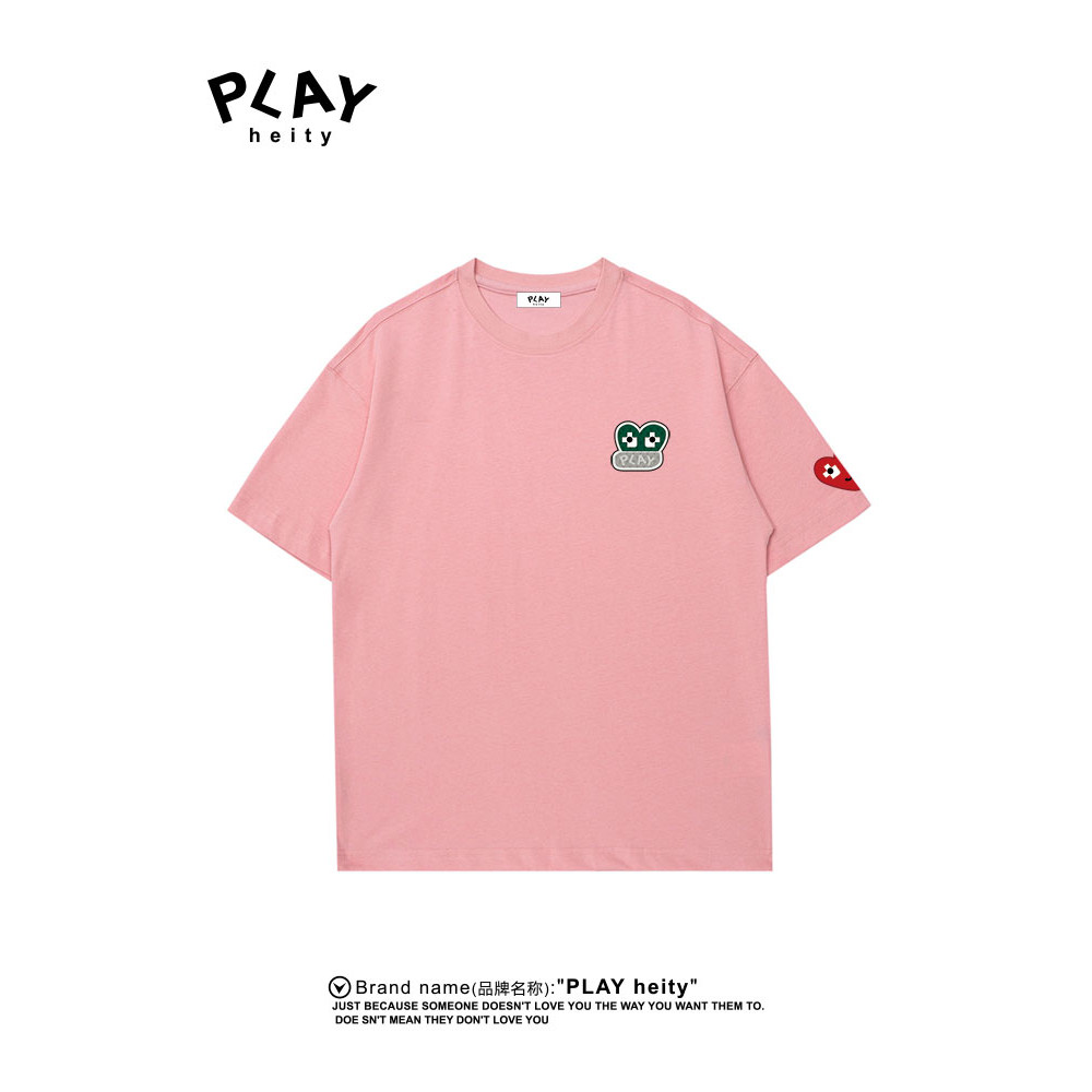 PLAY HEITY Áo thun ngắn tay nam nữ Cặp đôi mùa hè thêu tình yêu giản dị phù hợp với dáng rộng