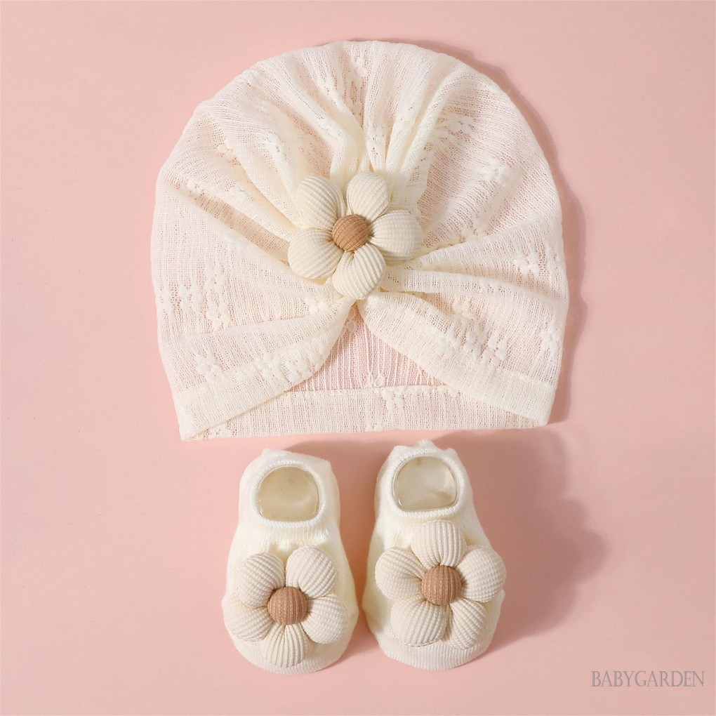 / / -Turban Mũ và tất cho bé gái sơ sinh Mũ beanie quấn đầu hoa thoáng khí cho đạo cụ chụp ảnh
