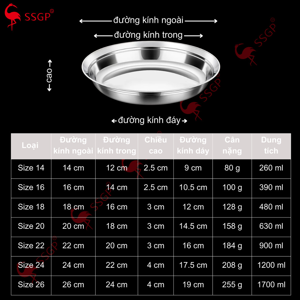 Dĩa inox 316 Frankfurt đa năng chống tràn SSGP đĩa inox, dĩa inox 304 cao cấp, đĩa inox cao cấp