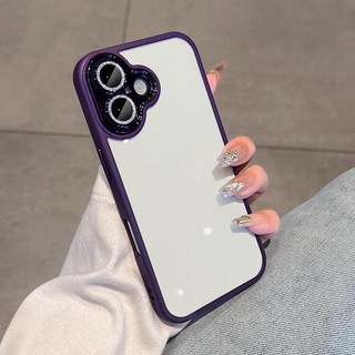 [Dành cho iPhone 16 Series] Tấm chắn pha lê màu hồng có màng ống kính Vỏ điện thoại cho iPhone 16 15 14 Pro Max 11 12 Pro Max 13 Pro Max Vỏ trong suốt Vỏ ốp lưng iPhone