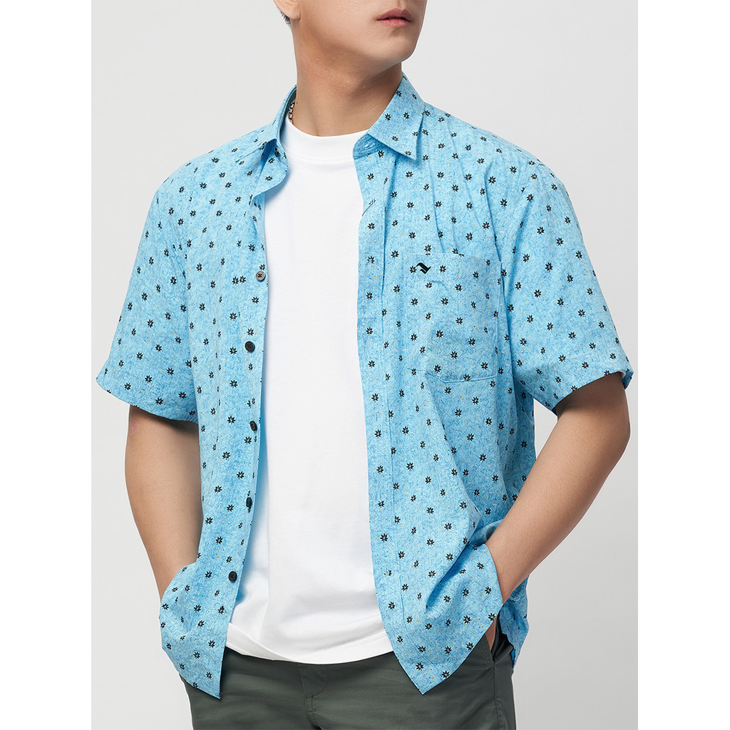 Sơmi ngắn tay lai ngang VIETTIEN SMART CASUAL vải sợi hoa hồng phom regular VT00000213