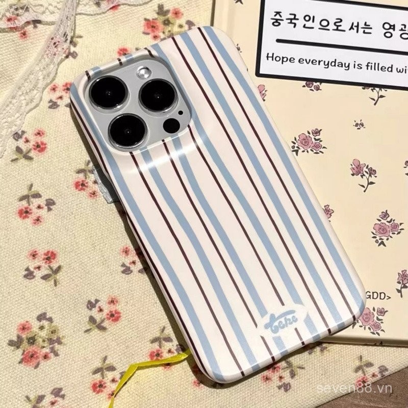 Ốp điện thoại dùng cho iPhone ins sọc cao cấp 16/15/14promax Ốp cứng xsmax/12mini/11 Ốp bảo vệ toàn bộ lỗ lớn chống rơi 7/8plus