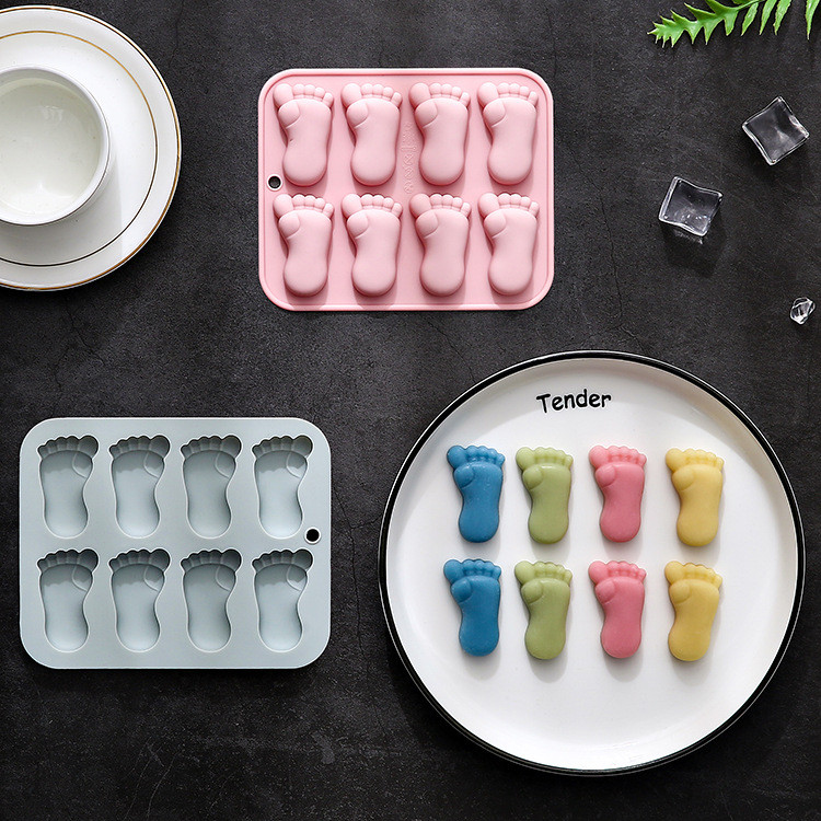 8 Khoang Hình Chân Khuôn Silicon Mousse Khuôn Bánh Epoxy Khuôn Kẹo Mềm Jelly Chocolate Khuôn Dụng Cụ Nướng Bánh