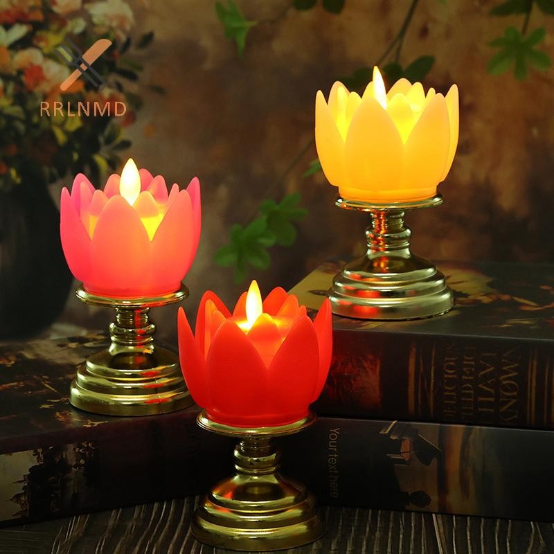 Rrlnmd LED Hoa Sen Hoạt Động Nhiều Màu Sắc Mềm Mại Tự Nhiên Đèn Phật Cầu Nguyện Nhấp Nháy Đèn Trà LED Trang Trí Đền Mới
