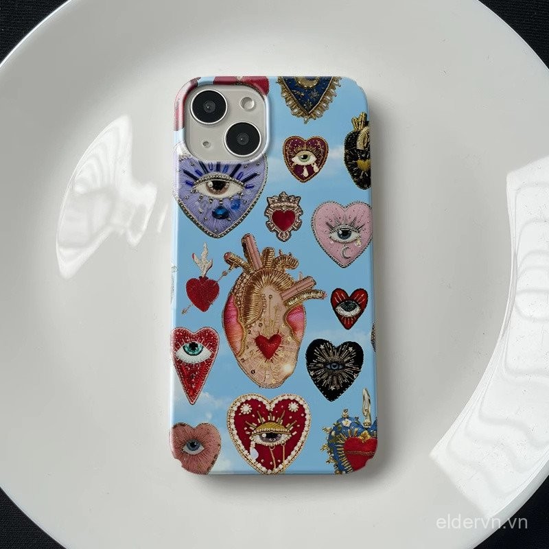Ốp Cứng Cá Tính QYJS tim xanh cổ điển Ốp điện thoại di động phim trường hợp dùng cho IPhone 11 7 8 plus 13 14 15 16 ProMax 12 PRO 14 15 16 PLUS X XR XSMAXX SE Ốp bảo vệ chống rơi Retro Ốp chống sốc J5KD
