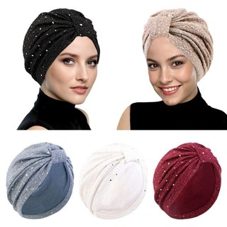 Mũ Turban Ấn Độ MERIGGIARE, Hijab Hồi giáo thắt nút sáng bóng, Bandanas Sequin nữ