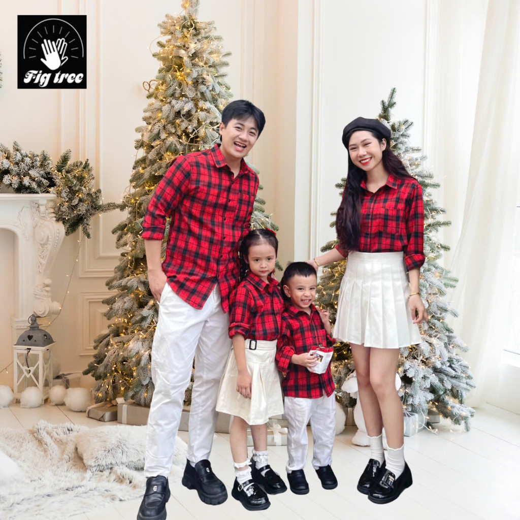 Set Đồng Phục Gia Đình Áo Sơ Mi Caro Đỏ New Siêu Đẹp (MS 189)
