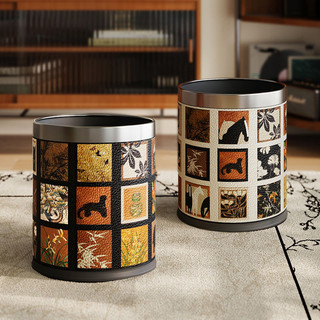 MandyHome leather trash cans, high-value, antique style, home living room, light luxury, high-end retro bedroom, double-layer new wastebasket