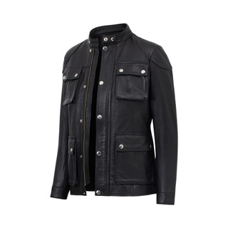 Áo da cừu nam FTT Leather Racer Jacket 4 túi hộp có đai rời dáng dài AD317C40