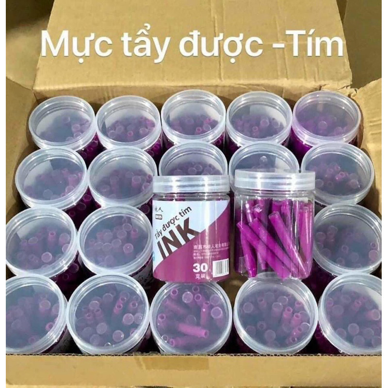 [ LỌ 30 ỐNG ] Mực Xoá Tẩy Được 0025 Loại 1 ( Mực Xanh, Mực Tím )