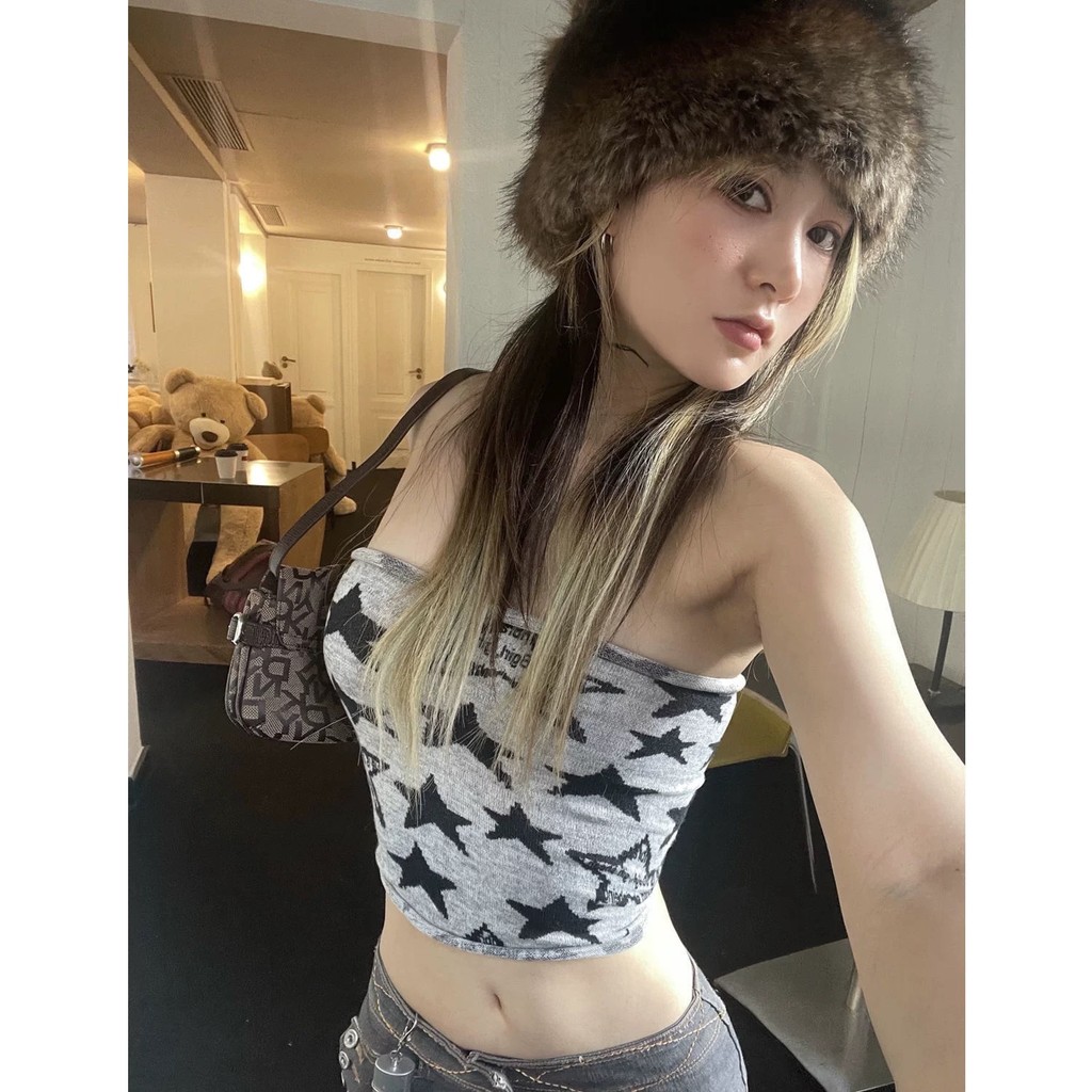 Xuân Hè Y2K thời trang mỏng vừa vặn crop quây áo dạo phố cổ điển Harajuku gothic không tay vest