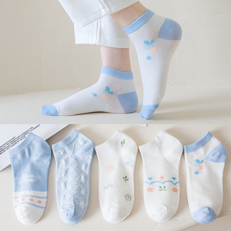 [5 Đôi] Tất Nữ Phong Cách Mỏng ins Gấu Nhỏ Nữ Ống Ngắn Dễ Thương Thuyền Tất