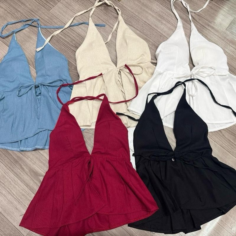 (DEAL MỞ BÁN) Áo Yếm Nữ Hở Lưng Cột Dây Có Sẵn Đệm Mút Chất Linen