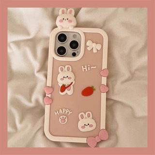 Hoạt Hình Dễ Thương 3D Hồng Cà Rốt Thỏ Mềm Silicon Lỏng Ốp Lưng Điện Thoại iPhone 16Promax 13 14 15 Pro Max Chống Sốc Nữ Điện Thoại Di Động