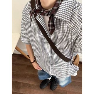 Áo sơ mi nam ESEA tay ngắn dáng rộng Nhật Bản giản dị kẻ sọc cổ điển phong cách trung tính