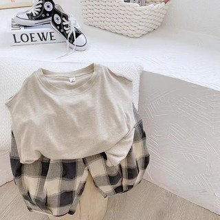 Quần kẻ caro cotton lanh mềm mại mỏng cho bé trai mùa hè, quần capri thường ngày cho trẻ nhỏ và trẻ trung, quần harem rộng rãi cho trẻ em