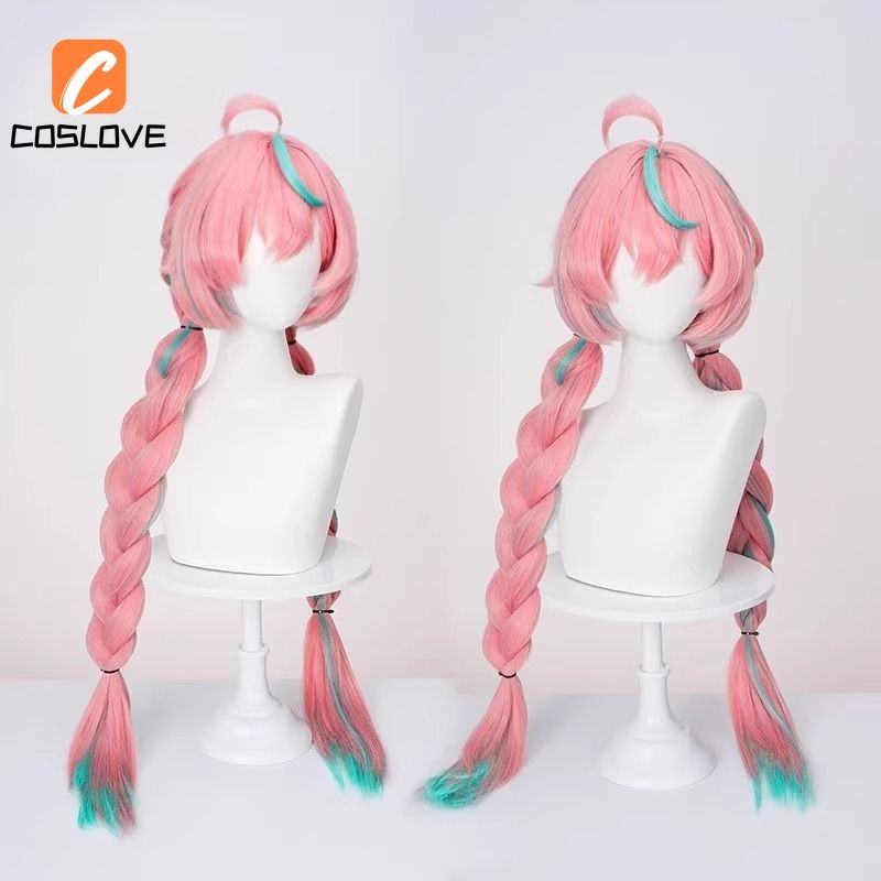 Anime Trò Chơi Genshin Tác Động Varesa Cosplay Tóc Giả Phù Hợp Với Người Phụ Nữ Tóc Xoăn Dài Đuôi Đôi Màu Hồng Tóc Giả Phụ Kiện Tóc